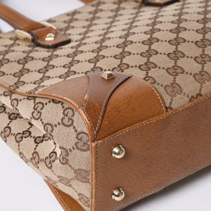 GUCCI グッチ ハンドバッグ 120895 467891 GGキャンバス レザー ベージュ ゴールド金具 美品 中古 4a000185