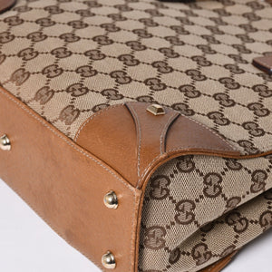GUCCI グッチ ハンドバッグ 120895 467891 GGキャンバス レザー ベージュ ゴールド金具 美品 中古 4a000185