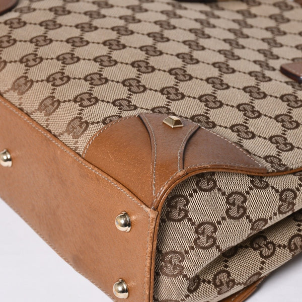 GUCCI グッチ ハンドバッグ 120895 467891 GGキャンバス レザー ベージュ ゴールド金具 美品 中古 4a000185