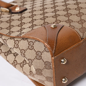 GUCCI グッチ ハンドバッグ 120895 467891 GGキャンバス レザー ベージュ ゴールド金具 美品 中古 4a000185
