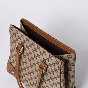 GUCCI グッチ ハンドバッグ 120895 467891 GGキャンバス レザー ベージュ ゴールド金具 美品 中古 4a000185