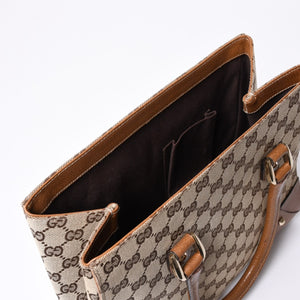 GUCCI グッチ ハンドバッグ 120895 467891 GGキャンバス レザー ベージュ ゴールド金具 美品 中古 4a000185