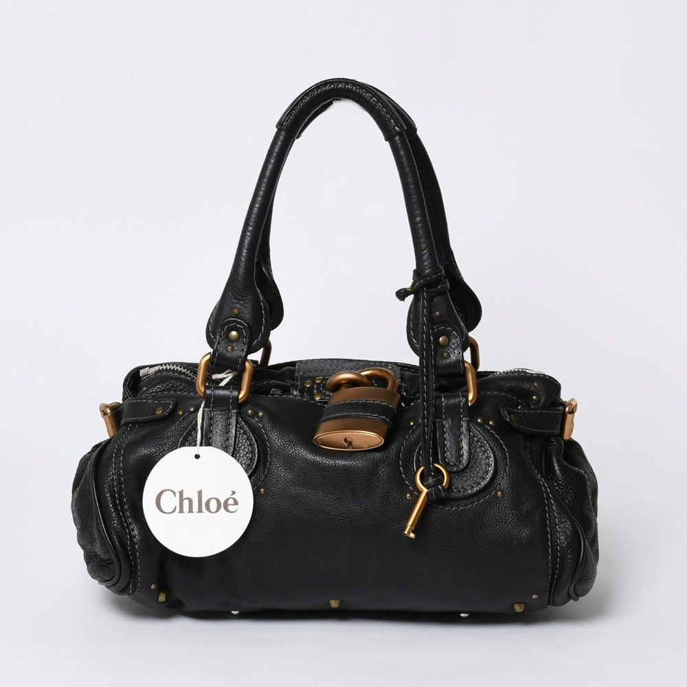 Chloe クロエ ハンドバッグ パディントン ワンショルダーバッグ ブラック レザー B19FG0 ゴールド金具 美品 中古 4a000530