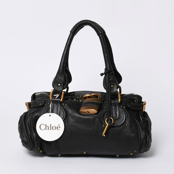 Chloe クロエ ハンドバッグ パディントン ワンショルダーバッグ ブラック レザー B19FG0 ゴールド金具 美品 中古 4a000530