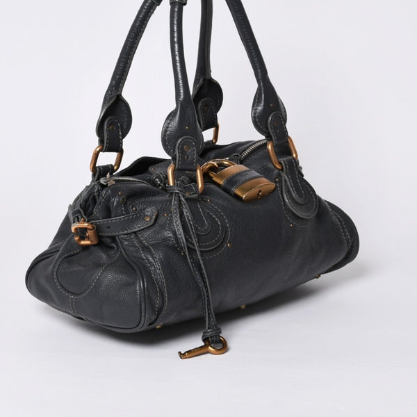 Chloe Handbag Paddington One Shoulder Bag Black Leather B19FG0 Gold Hardware Good Condition Used 4a000529
