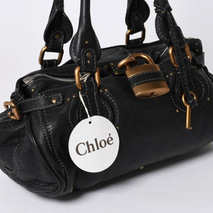 Chloe クロエ ハンドバッグ パディントン ワンショルダーバッグ ブラック レザー B19FG0 ゴールド金具 美品 中古 4a000530
