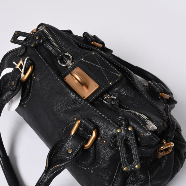 Chloe クロエ ハンドバッグ パディントン ワンショルダーバッグ ブラック レザー B19FG0 ゴールド金具 美品 中古 4a000530