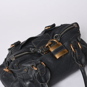 Chloe Handbag Paddington One Shoulder Bag Black Leather B19FG0 Gold Hardware Good Condition Used 4a000529