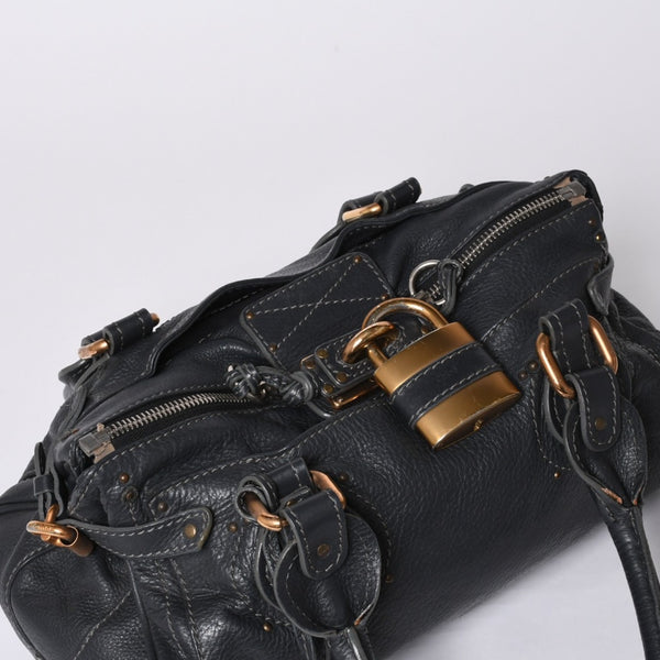 Chloe Handbag Paddington One Shoulder Bag Black Leather B19FG0 Gold Hardware Good Condition Used 4a000529