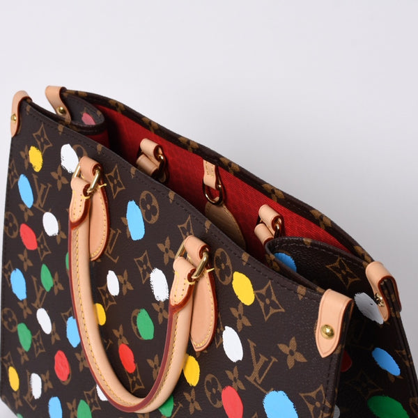 Like new LOUIS VUITTON On the Go MM Yayoi Kusama Hand Shoulder Bag 2WAY Leather Monogram M46379 Brown Used 4a001452