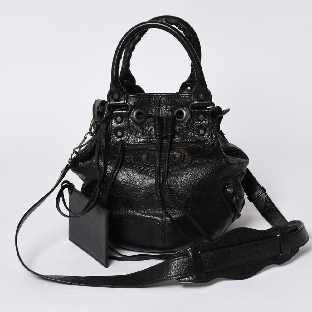 BALENCIAGA バレンシアガ ジャイアント ミニポンポン 2WAYハンドバッグ ブラック 246438 レザー シルバー金具 美品 中古 4a000165