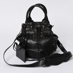 BALENCIAGA バレンシアガ ジャイアント ミニポンポン 2WAYハンドバッグ ブラック 246438 レザー シルバー金具 美品 中古 4a000165