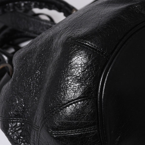 BALENCIAGA バレンシアガ ジャイアント ミニポンポン 2WAYハンドバッグ ブラック 246438 レザー シルバー金具 美品 中古 4a000165