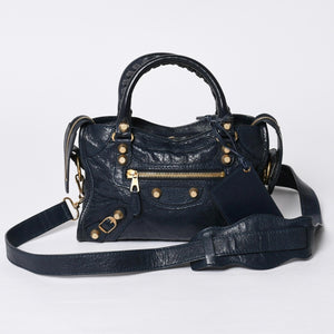 Very Good Condition BALENCIAGA LE CITY MINI Mini City 2WAY Bag 309544 Navy Gold Hardware Good Condition Used 4a000367