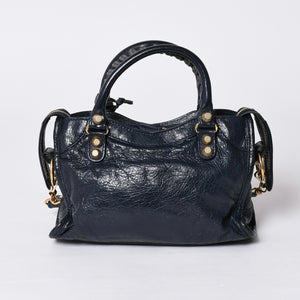 Very Good Condition BALENCIAGA LE CITY MINI Mini City 2WAY Bag 309544 Navy Gold Hardware Good Condition Used 4a000367