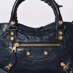 Very Good Condition BALENCIAGA LE CITY MINI Mini City 2WAY Bag 309544 Navy Gold Hardware Good Condition Used 4a000367