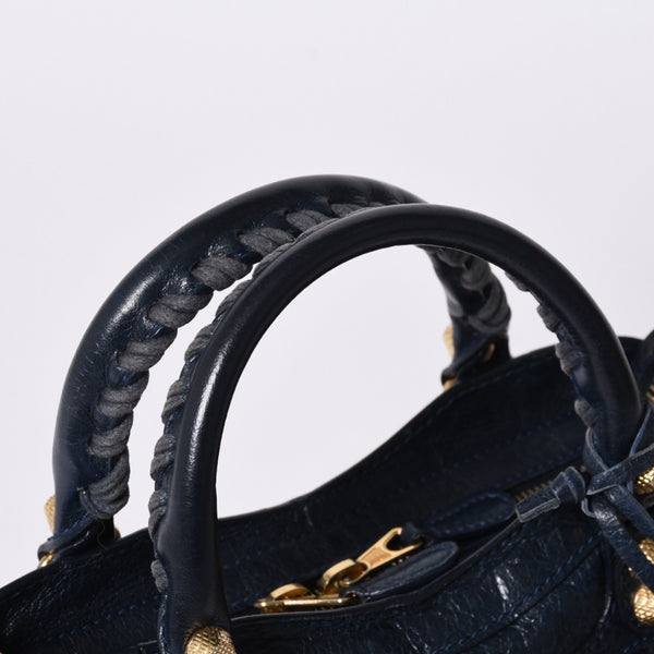Very Good Condition BALENCIAGA LE CITY MINI Mini City 2WAY Bag 309544 Navy Gold Hardware Good Condition Used 4a000367
