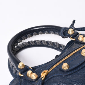 Very Good Condition BALENCIAGA LE CITY MINI Mini City 2WAY Bag 309544 Navy Gold Hardware Good Condition Used 4a000367