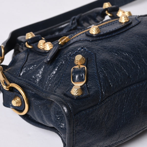 Very Good Condition BALENCIAGA LE CITY MINI Mini City 2WAY Bag 309544 Navy Gold Hardware Good Condition Used 4a000367