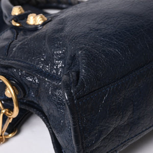 Very Good Condition BALENCIAGA LE CITY MINI Mini City 2WAY Bag 309544 Navy Gold Hardware Good Condition Used 4a000367