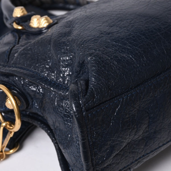 Very Good Condition BALENCIAGA LE CITY MINI Mini City 2WAY Bag 309544 Navy Gold Hardware Good Condition Used 4a000367