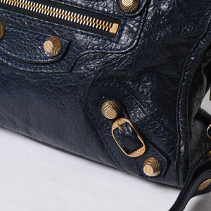 Very Good Condition BALENCIAGA LE CITY MINI Mini City 2WAY Bag 309544 Navy Gold Hardware Good Condition Used 4a000367