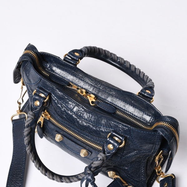 Very Good Condition BALENCIAGA LE CITY MINI Mini City 2WAY Bag 309544 Navy Gold Hardware Good Condition Used 4a000367