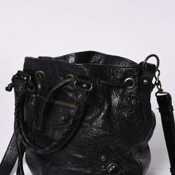 BALENCIAGA バレンシアガ ジャイアント ミニポンポン 2WAYハンドバッグ ブラック 246438 レザー シルバー金具 美品 中古 4a000165