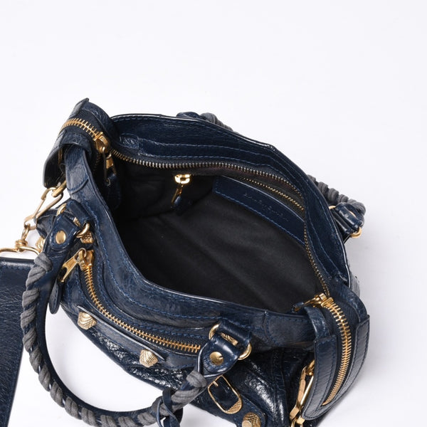 Very Good Condition BALENCIAGA LE CITY MINI Mini City 2WAY Bag 309544 Navy Gold Hardware Good Condition Used 4a000367