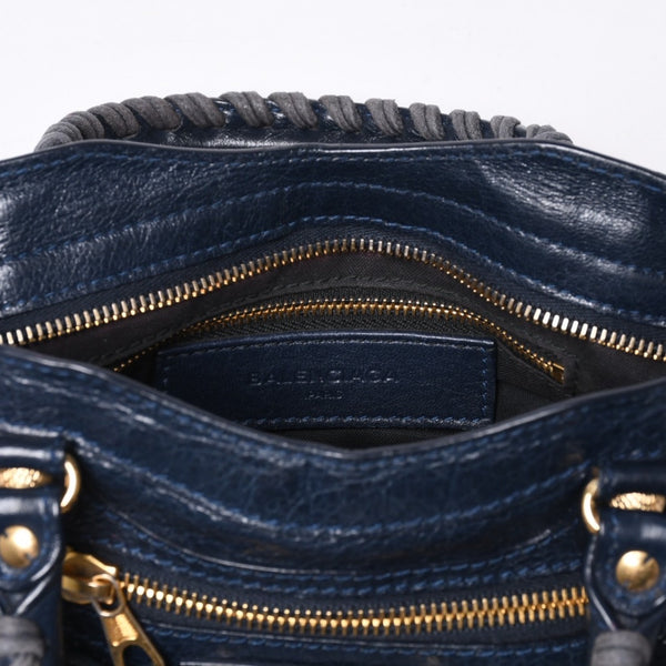 Very Good Condition BALENCIAGA LE CITY MINI Mini City 2WAY Bag 309544 Navy Gold Hardware Good Condition Used 4a000367
