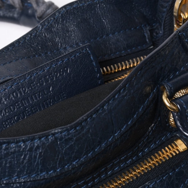 Very Good Condition BALENCIAGA LE CITY MINI Mini City 2WAY Bag 309544 Navy Gold Hardware Good Condition Used 4a000367