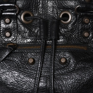 BALENCIAGA バレンシアガ ジャイアント ミニポンポン 2WAYハンドバッグ ブラック 246438 レザー シルバー金具 美品 中古 4a000165