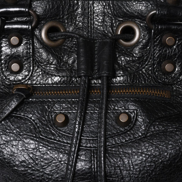 BALENCIAGA バレンシアガ ジャイアント ミニポンポン 2WAYハンドバッグ ブラック 246438 レザー シルバー金具 美品 中古 4a000165