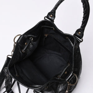 BALENCIAGA バレンシアガ ジャイアント ミニポンポン 2WAYハンドバッグ ブラック 246438 レザー シルバー金具 美品 中古 4a000165
