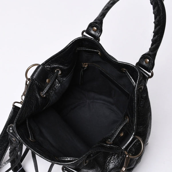 BALENCIAGA バレンシアガ ジャイアント ミニポンポン 2WAYハンドバッグ ブラック 246438 レザー シルバー金具 美品 中古 4a000165