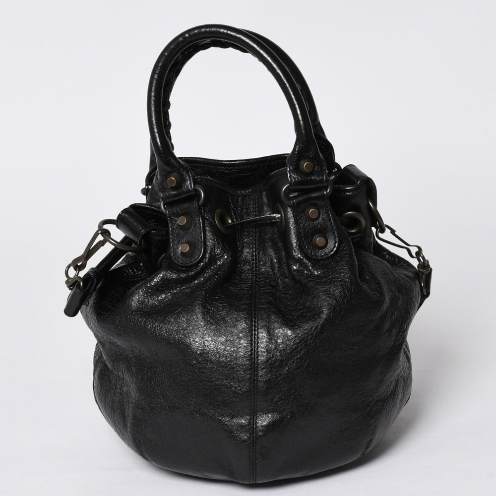 BALENCIAGA バレンシアガ ジャイアント ミニポンポン 2WAYハンドバッグ ブラック 246438 レザー シルバー金具 美品 中古 4a000165