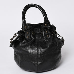 BALENCIAGA バレンシアガ ジャイアント ミニポンポン 2WAYハンドバッグ ブラック 246438 レザー シルバー金具 美品 中古 4a000165