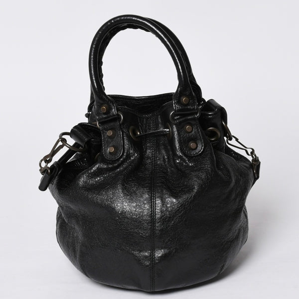 BALENCIAGA バレンシアガ ジャイアント ミニポンポン 2WAYハンドバッグ ブラック 246438 レザー シルバー金具 美品 中古 4a000165