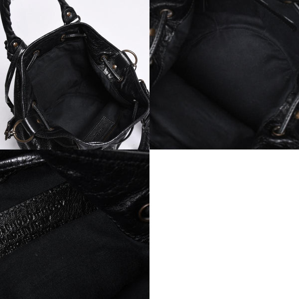 BALENCIAGA バレンシアガ ジャイアント ミニポンポン 2WAYハンドバッグ ブラック 246438 レザー シルバー金具 美品 中古 4a000165