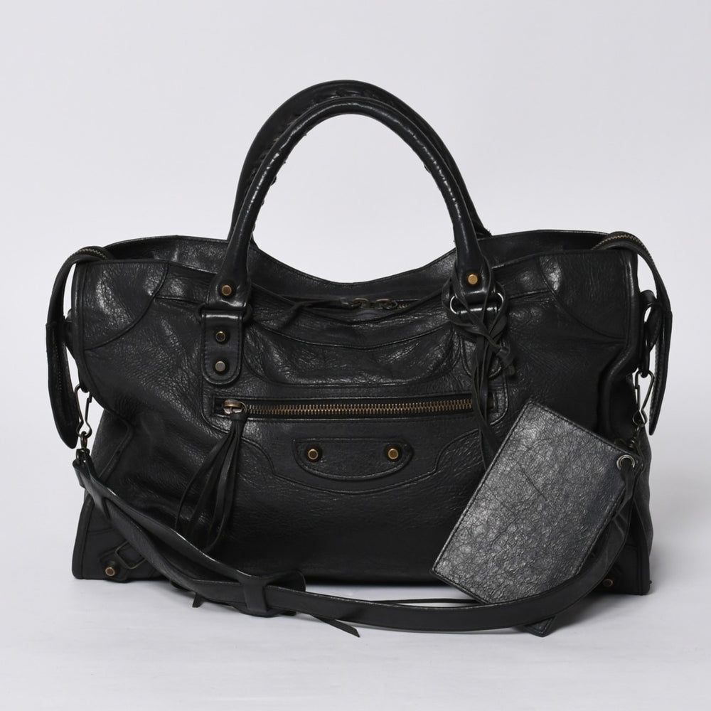 BALENCIAGA バレンシアガ ザシティ 2WAYバッグ ハンドバッグ ショルダーバッグ 115748 レザー ブラック ゴールド金具 美品 中古 4a000364