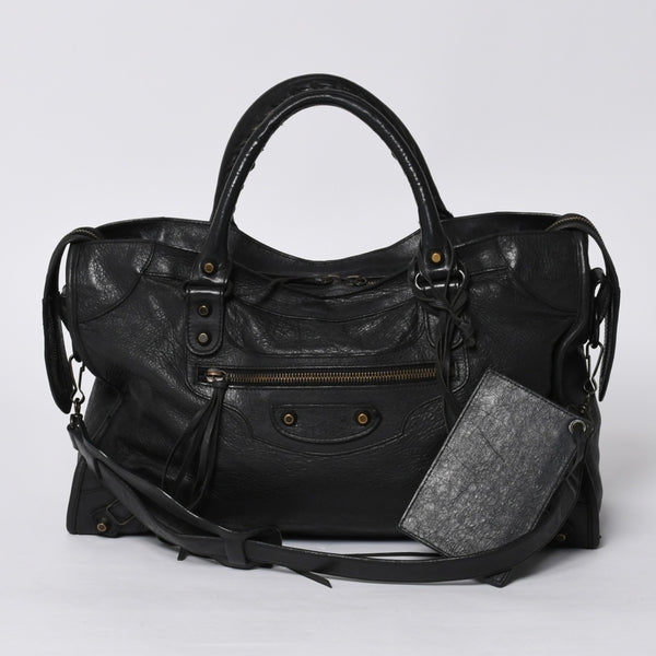 BALENCIAGA The City 2WAY Bag Handbag Shoulder Bag 115748 Leather Black Gold Hardware Good Condition Used 4a000364