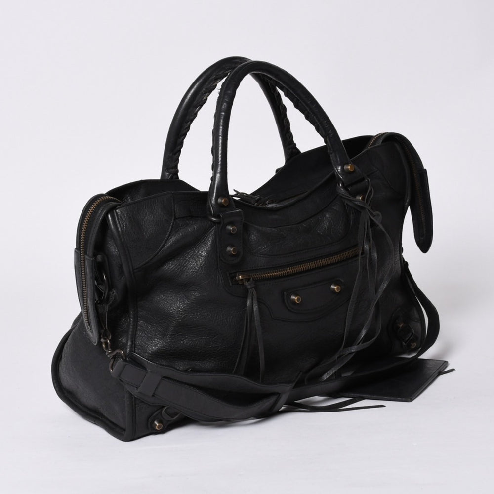 BALENCIAGA バレンシアガ ザシティ 2WAYバッグ ハンドバッグ ショルダーバッグ 115748 レザー ブラック ゴールド金具 美品 中古 4a000364