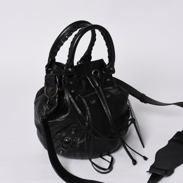 BALENCIAGA バレンシアガ ジャイアント ミニポンポン 2WAYハンドバッグ ブラック 246438 レザー シルバー金具 美品 中古 4a000165