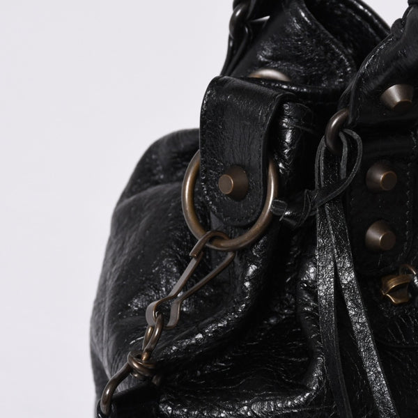 BALENCIAGA バレンシアガ ジャイアント ミニポンポン 2WAYハンドバッグ ブラック 246438 レザー シルバー金具 美品 中古 4a000165