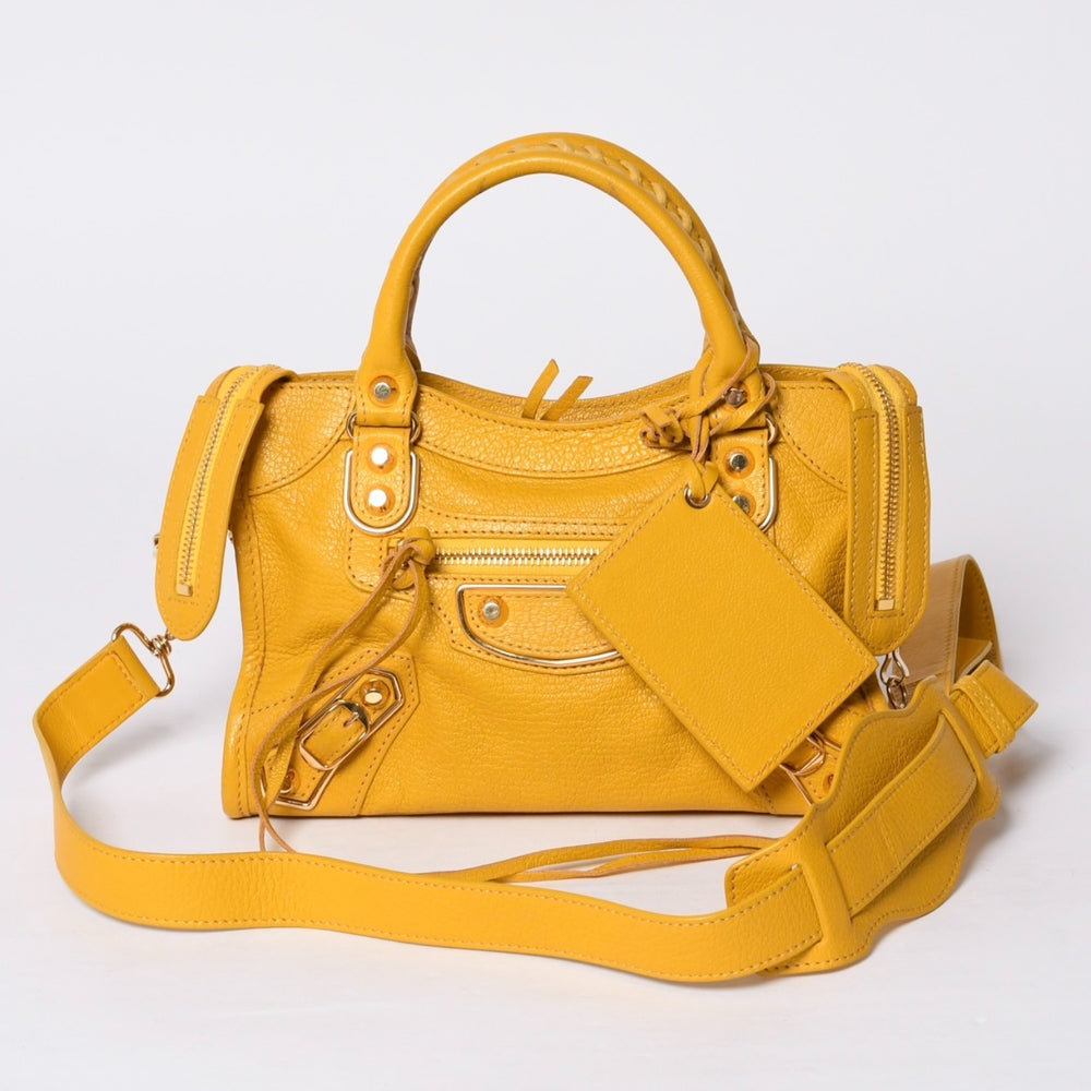極美品 BALENCIAGA バレンシアガ ミニ シティ ハンドバッグ ショルダーバッグ 2WAY 390160 レザー イエロー 中古 4a000375