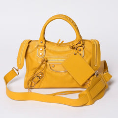 極美品 BALENCIAGA バレンシアガ ミニ シティ ハンドバッグ ショルダーバッグ 2WAY 390160 レザー イエロー 中古 4a000375