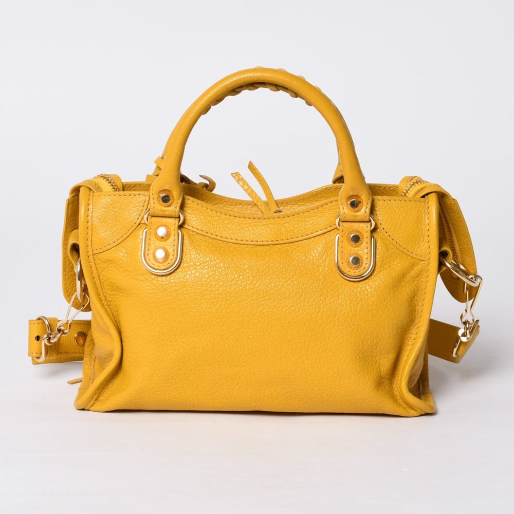 極美品 BALENCIAGA バレンシアガ ミニ シティ ハンドバッグ ショルダーバッグ 2WAY 390160 レザー イエロー 中古 4a000375