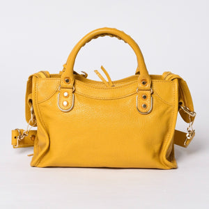極美品 BALENCIAGA バレンシアガ ミニ シティ ハンドバッグ ショルダーバッグ 2WAY 390160 レザー イエロー 中古 4a000375