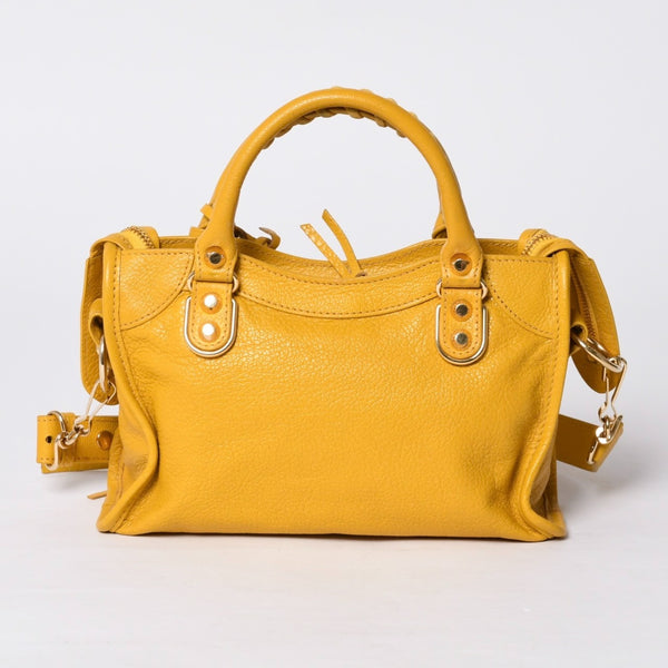 極美品 BALENCIAGA バレンシアガ ミニ シティ ハンドバッグ ショルダーバッグ 2WAY 390160 レザー イエロー 中古 4a000375