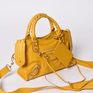 極美品 BALENCIAGA バレンシアガ ミニ シティ ハンドバッグ ショルダーバッグ 2WAY 390160 レザー イエロー 中古 4a000375